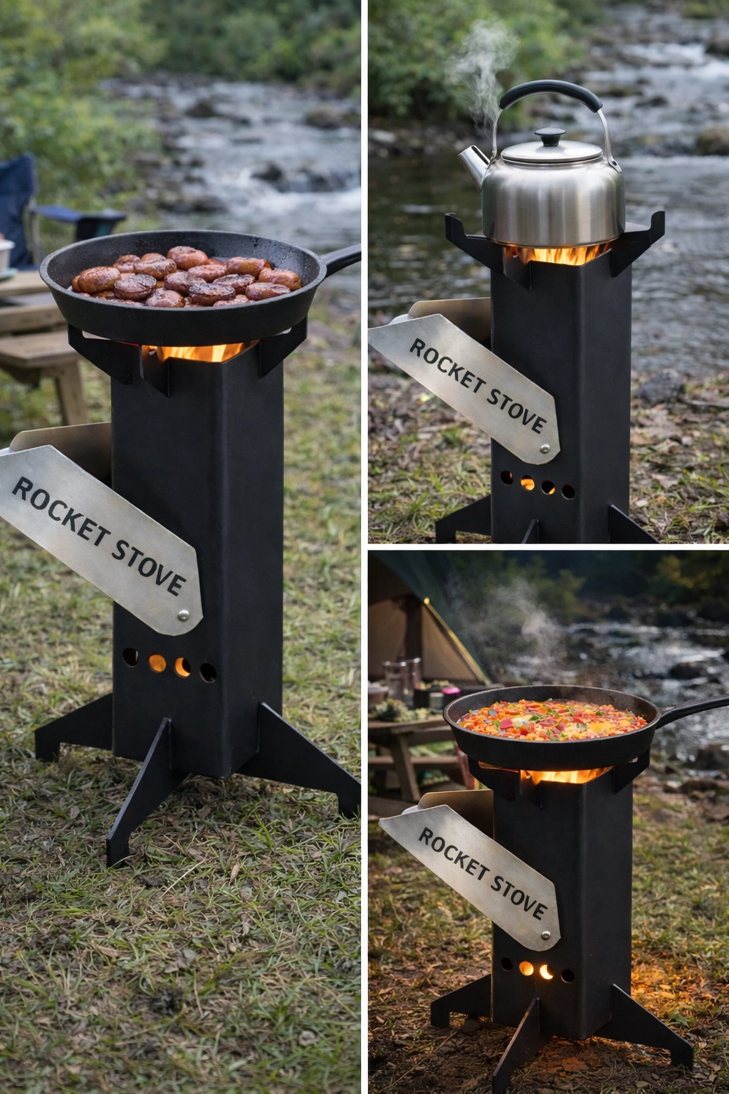 Roket Soba, Rocket Stove, Kamp Ocağı, Odunlu Kamp Sobası Çantalı
