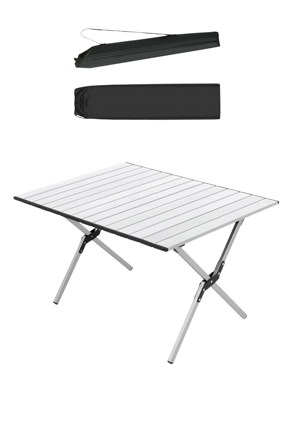 Katlanabilir Alüminyum Kamp ve Piknik Masası, Omuz Askılı Taşıma Çantasıyla L , Gümüş Renk