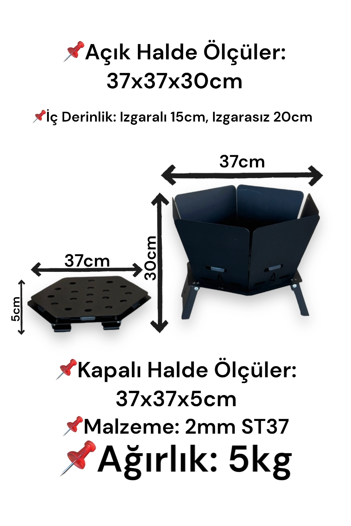 Altıgen Şömine & Katlanır Ateş Çukuru ve Mangal Seti (Ateş Çukuru + Izgara + Ayak Standı)