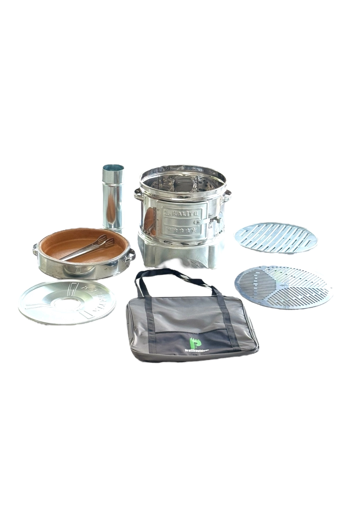 Paslanmaz Güveç Mangal Seti, Güveç Ocak, Paslanmaz Izgaralı, Toprak Tandır - Çantalı