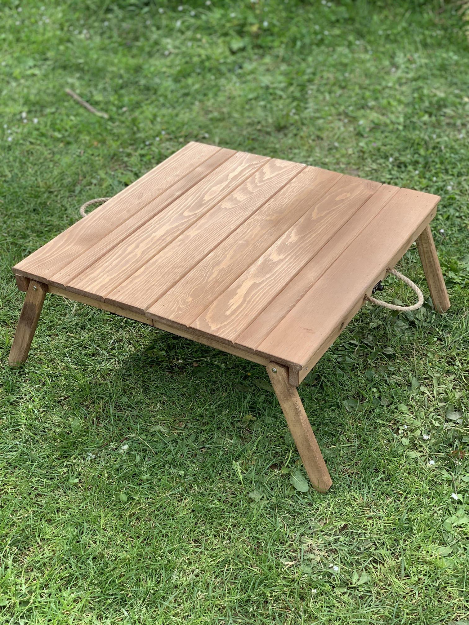 El Yapımı Katlanır Kahvaltı Masası - Fırınlanmış Ahşap Çam Ağacı