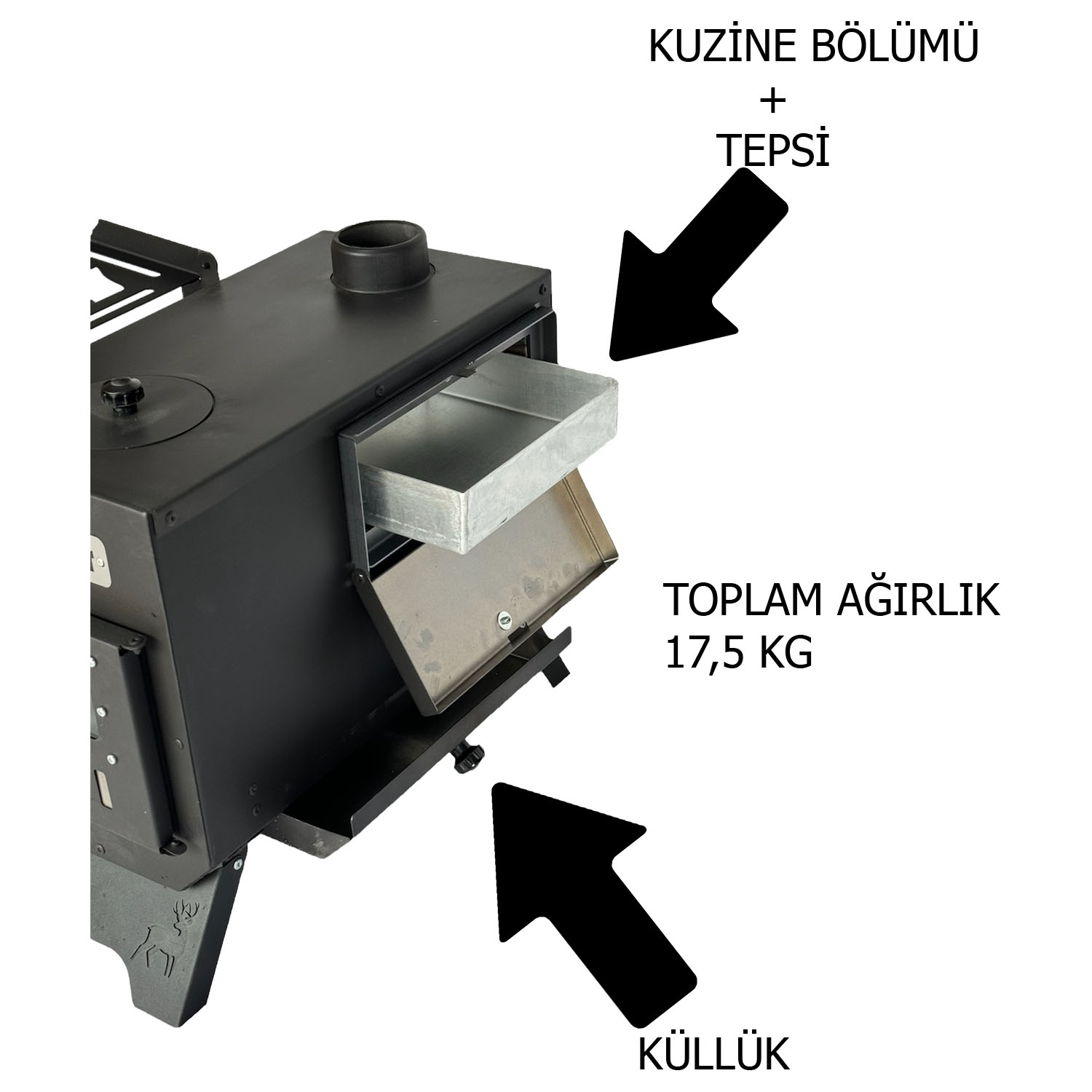 Kurutmalıklı Kuzineli ve Katlanır Ayaklı Kamp ve Çadır Sobası - Çantalı Ful Set