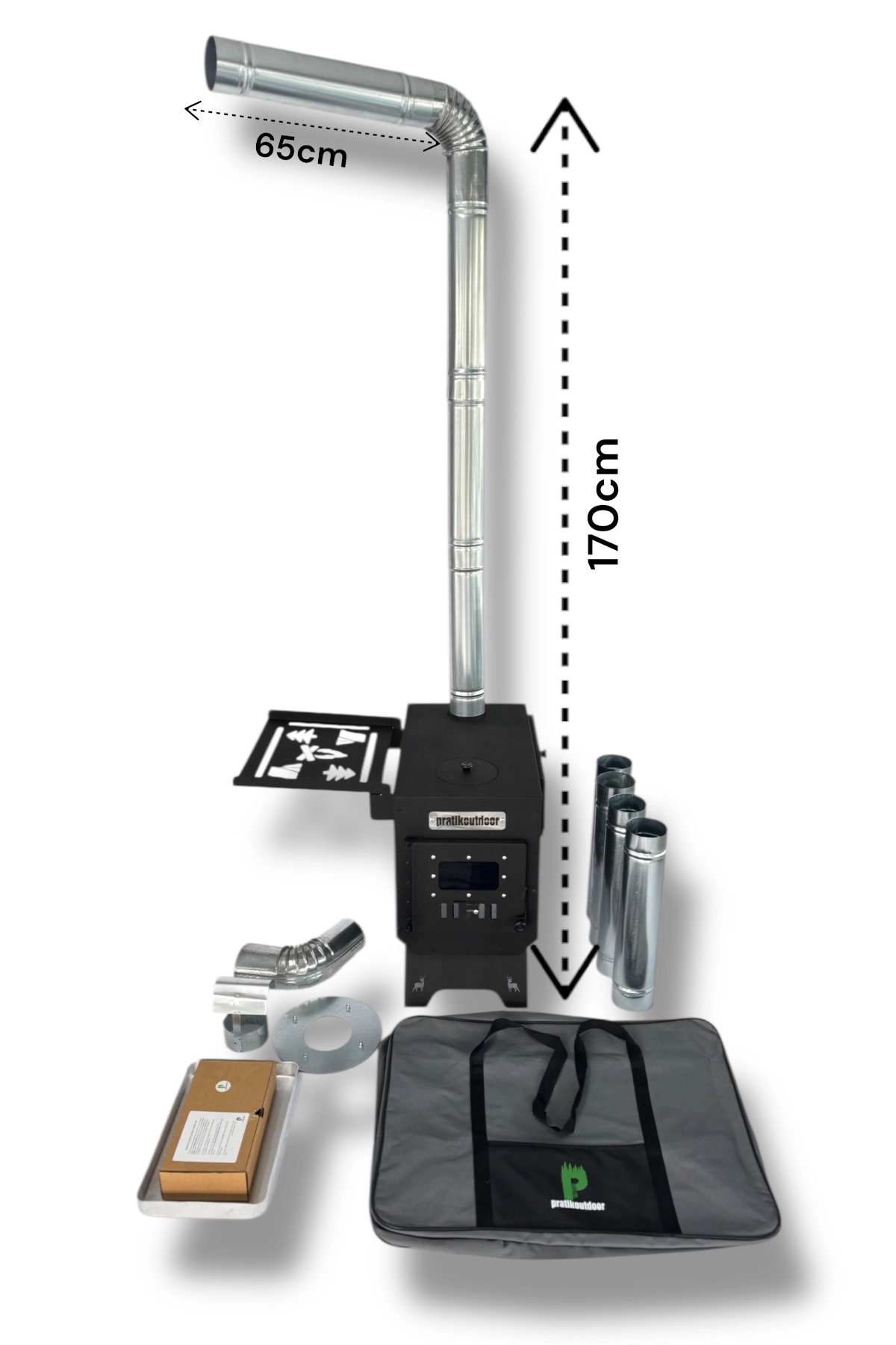 Kurutmalıklı Kuzineli ve Katlanır Ayaklı Kamp ve Çadır Sobası - Çantalı Ful Set