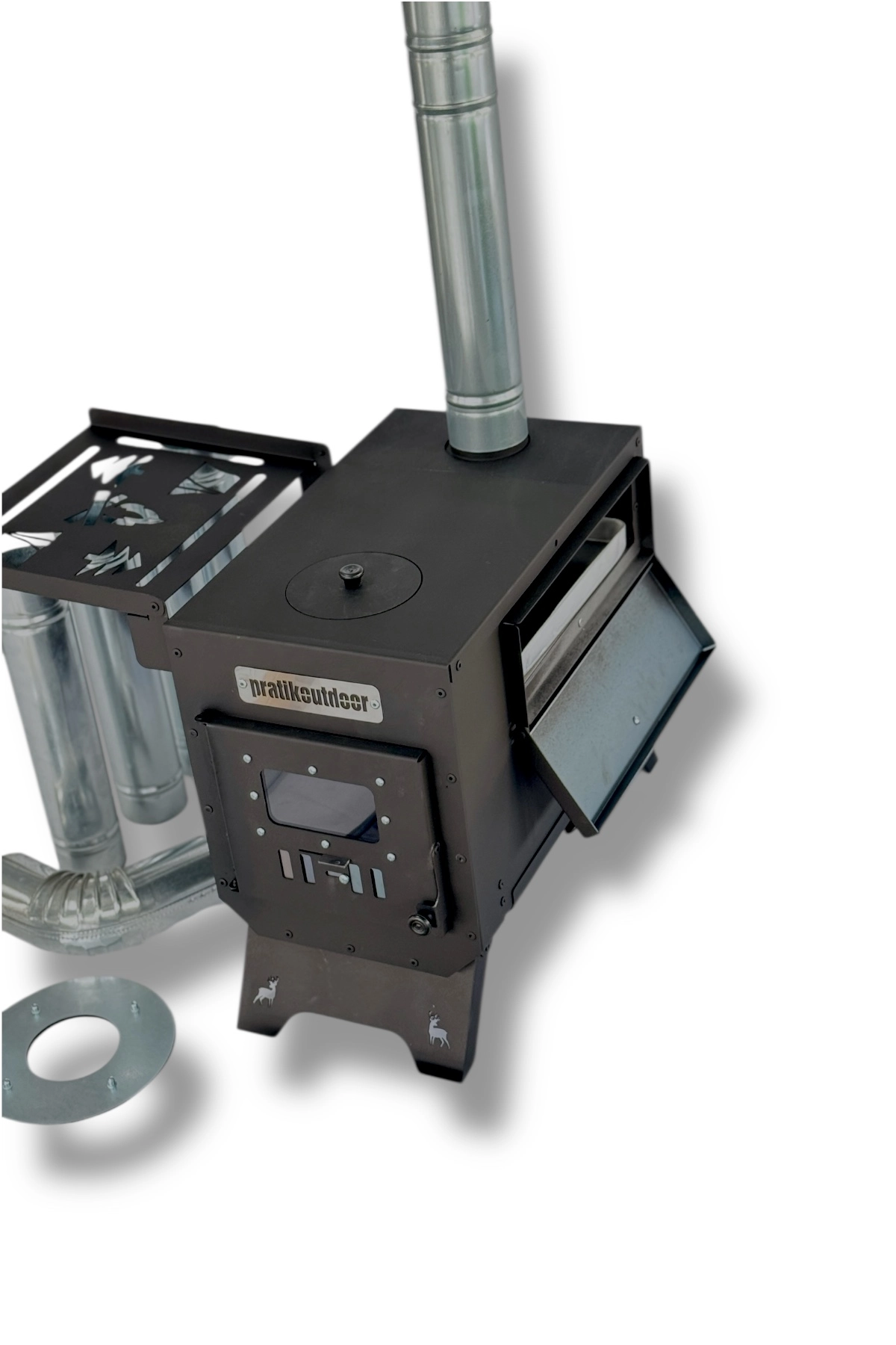 Kurutmalıklı Kuzineli ve Katlanır Ayaklı Kamp ve Çadır Sobası - Çantalı Ful Set