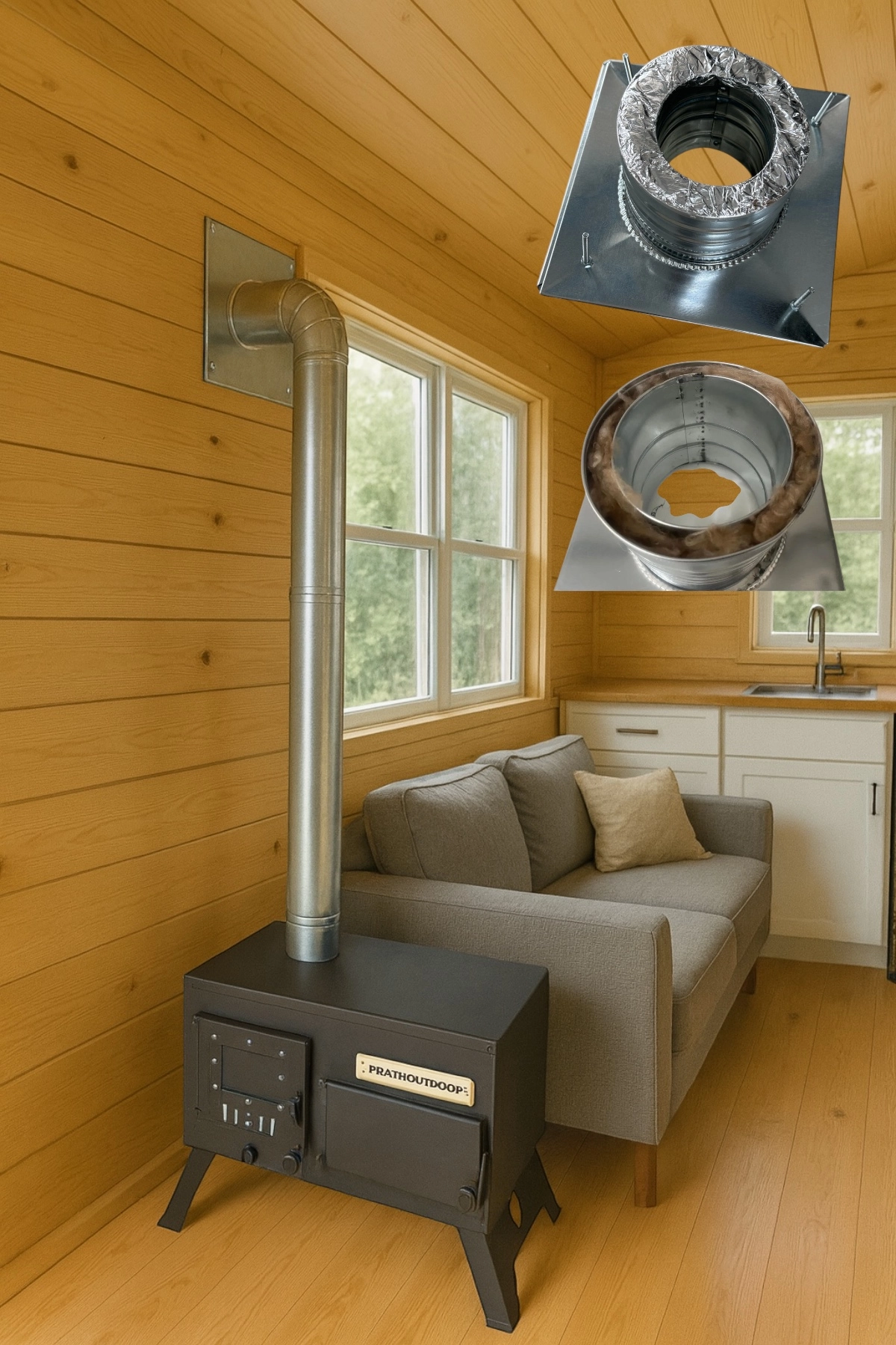 Isı Yalıtımlı Yanmaz Boru Baca Çıkışı - Çap 8cm Konteyner, Tiny House ve Ağaç Ev İçin