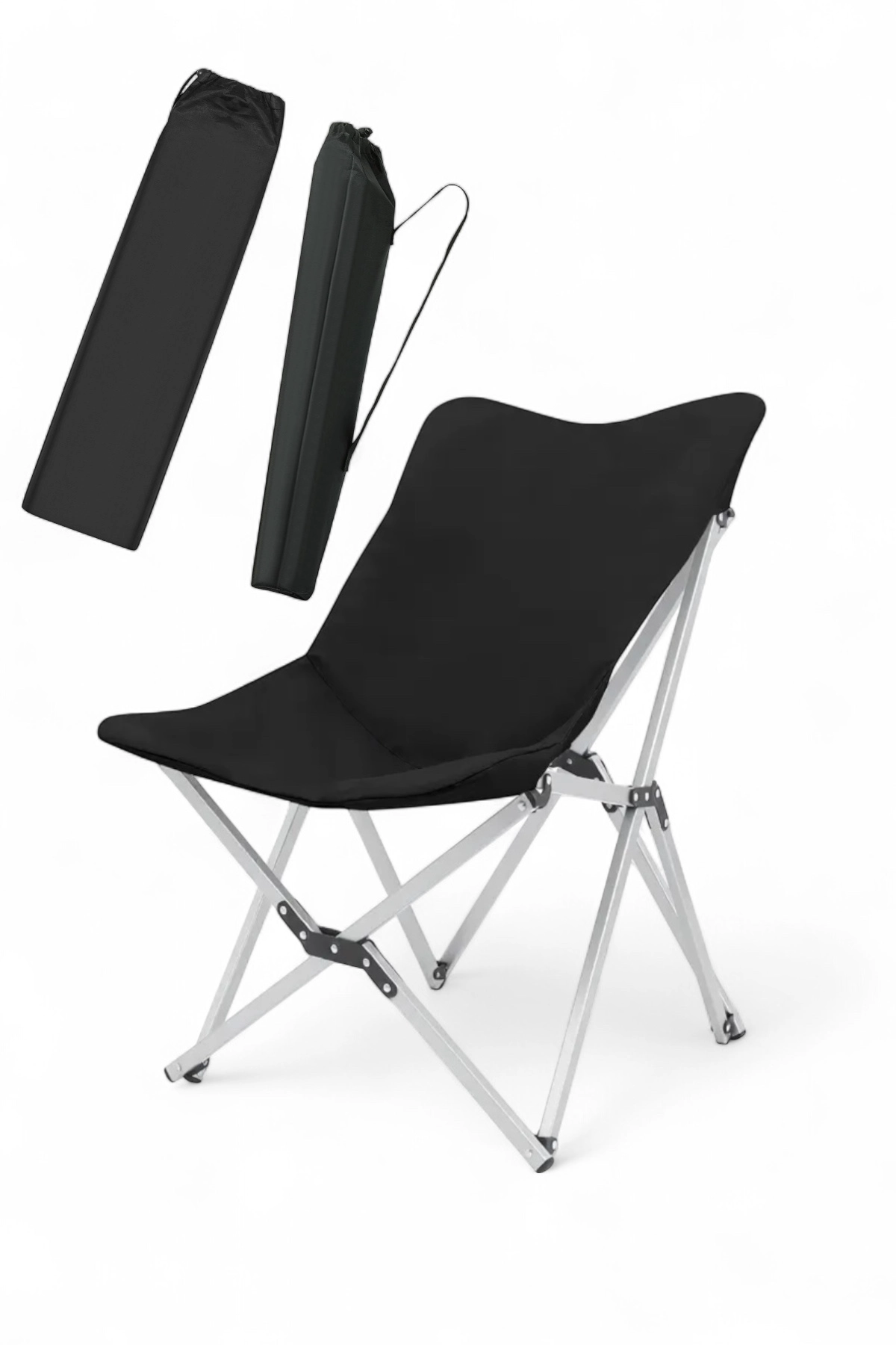 Katlanabilir Lüx Kamp ve Piknik Sandalyesi - Kalın Alüminyum İskelet - Taşıma Çantalı - Siyah