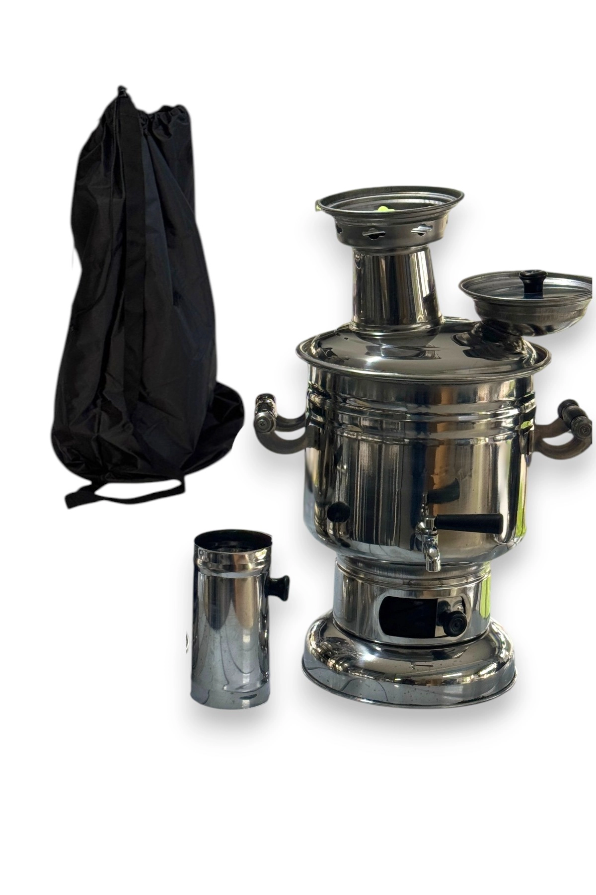 Paslanmaz Çelik Krom Semaver 4.5 Litre - Çantalı - Kömür & Odun Semaveri