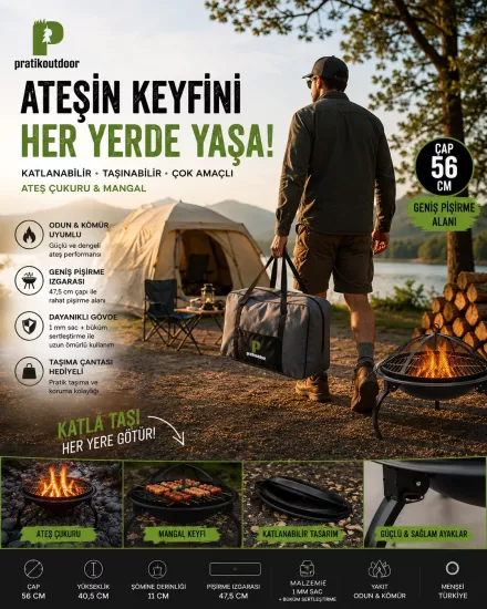 Katlanır 3 Ayaklı Yuvarlak Şömine
