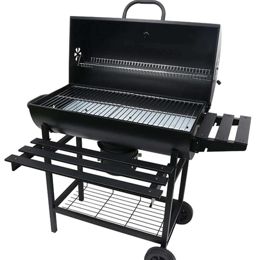 Kapaklı Kömürlü Barbekü Mangal, Tekerlekli Bahçe ve Balkon Mangalı - Kül Hazneli 106x65x95,5 cm