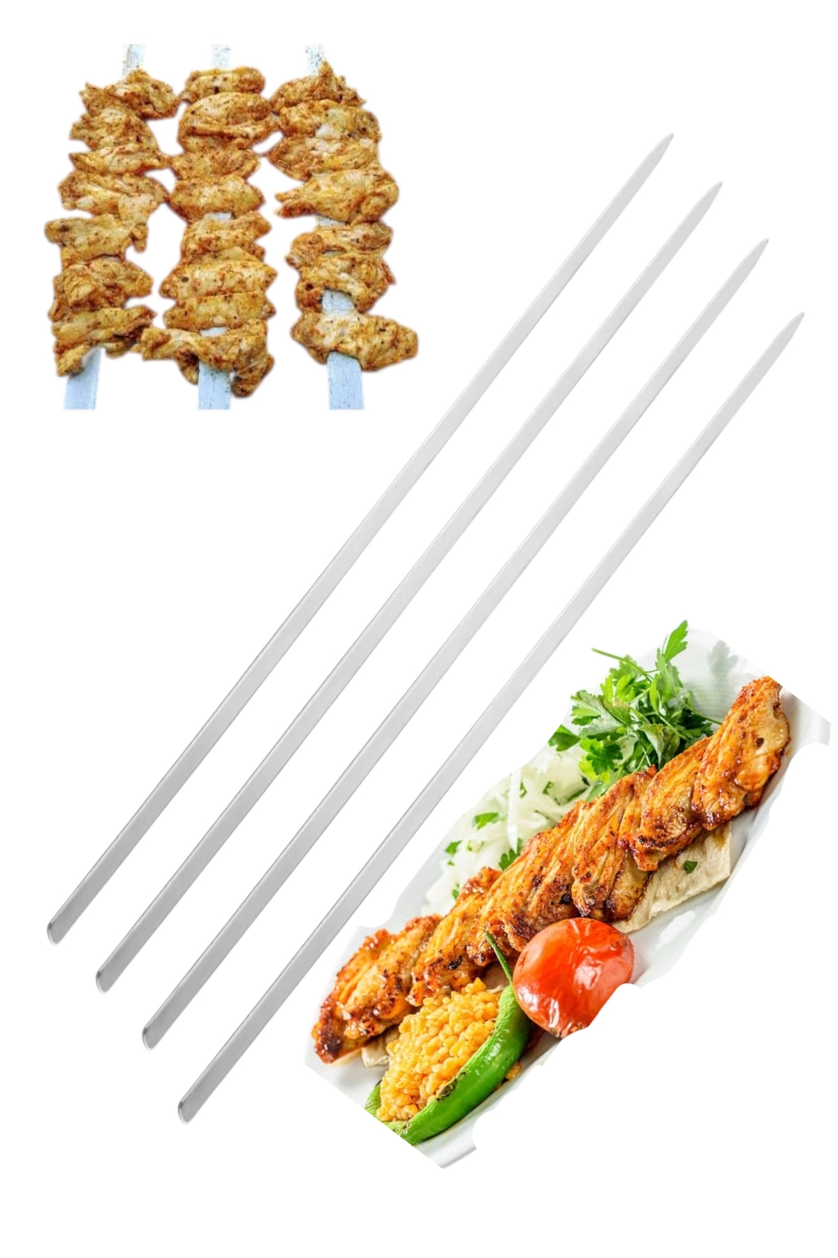 Paslanmaz Yassı Tavuk Kanat Şiş, Yassı Kebap Şiş 60x1cm