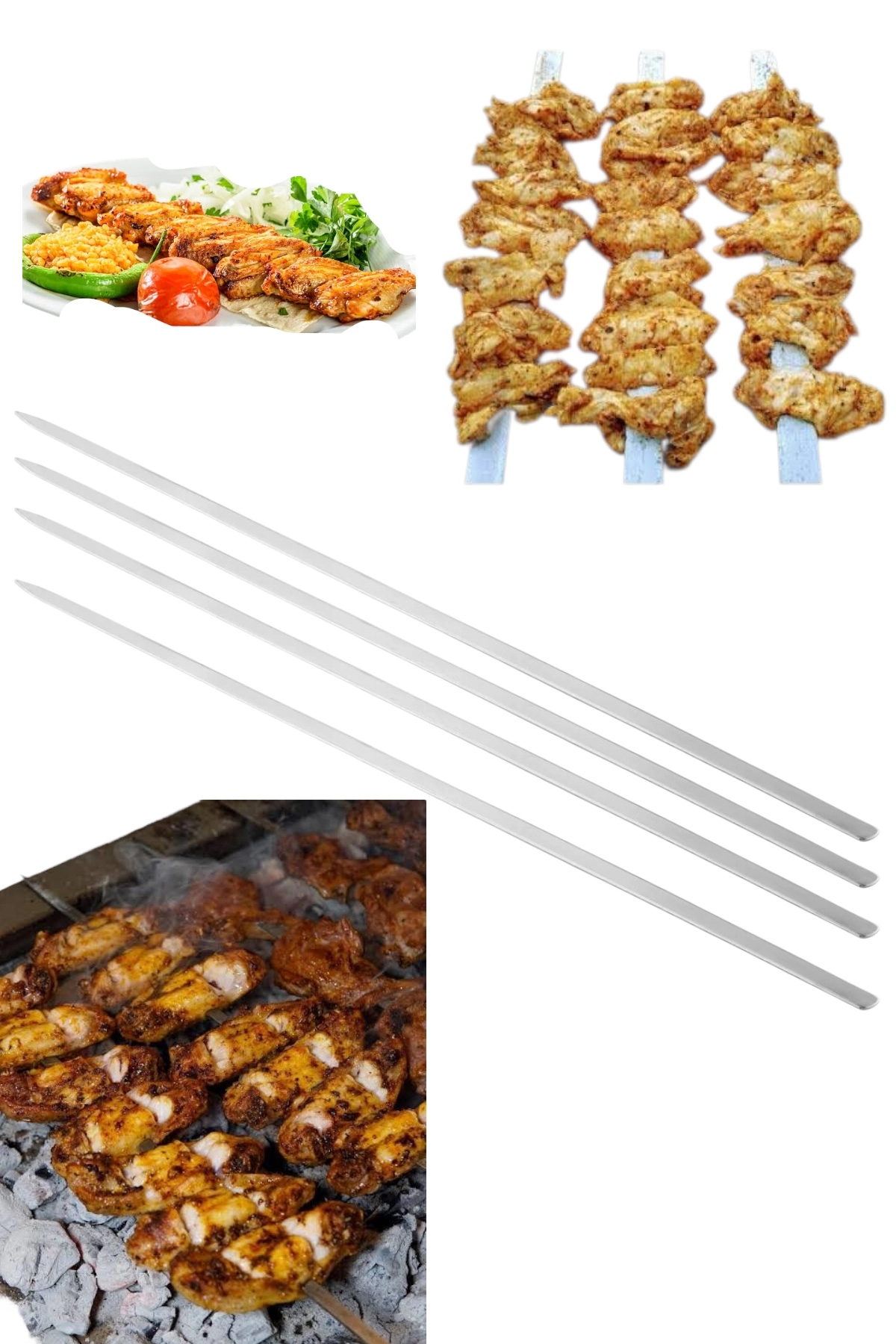 Paslanmaz Yassı Tavuk Kanat Şiş, Yassı Kebap Şiş 60x1cm